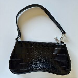 JW PEI Eva Black Croc-Textured Shoulder Bag